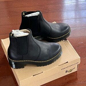 Dr. Martens Black Ankle Boots with Yellow Stitching